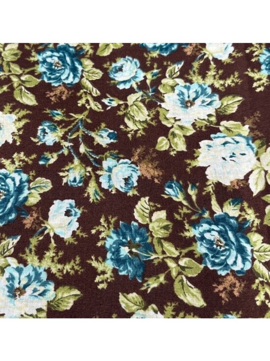 Other - Floral Cotton Fabric Brown Blue Green Roses 35x44" Sewing Quilting Craft